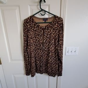 Lands End Animal Print Cardigan Sweater